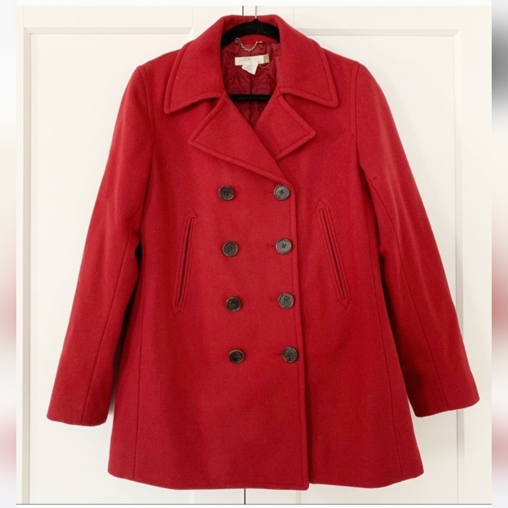 J. Crew Wool Doulbe Breasted Quilted Thinsulated Lined Button Cuff Peacoat NWOT